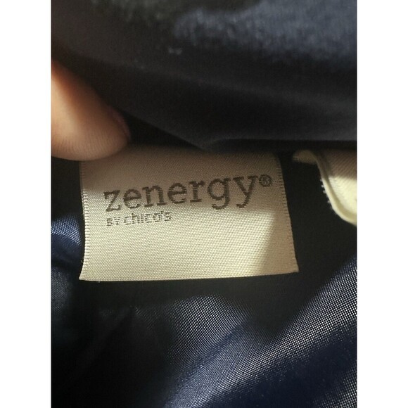 Chico’s Zenergy Women’s XL Blue Black Paisley Flocked Jacket Coat Fall - Picture 5 of 6